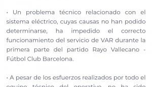 开云手机客户端-巴萨vs巴列卡诺VAR故障，供应商回应：因技术问题未能正常运行